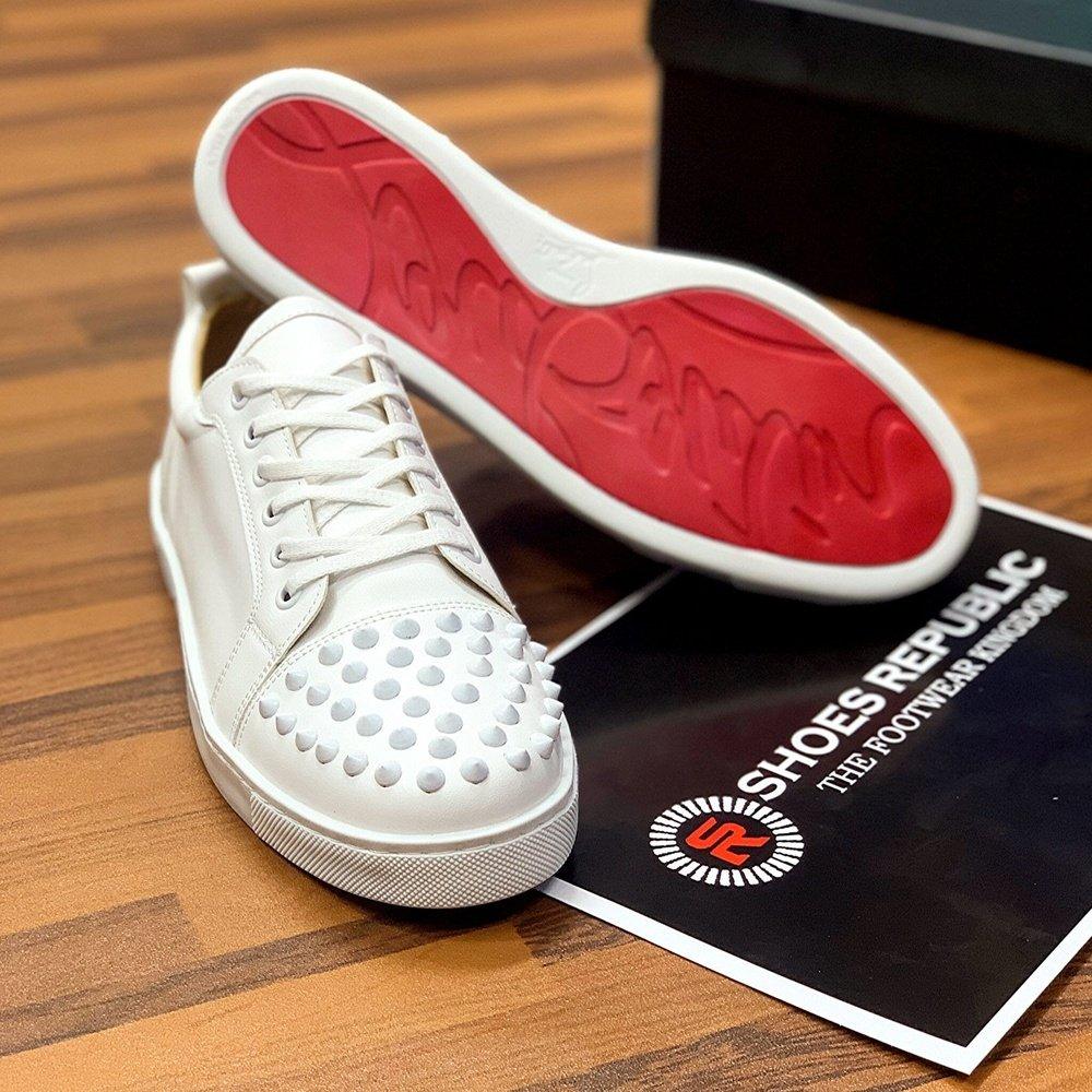 CHRISTIAN LOUBOUTIN X SPIKE RED BOTTOM WHITE